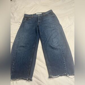 MOTHER lil mid rise full pipe flood fray unplugged jeans